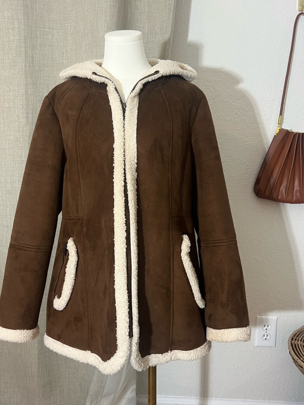 Women's Koolaburra by UGG Hooded Shearling Jacket Brown Cozy Luxe Size Large